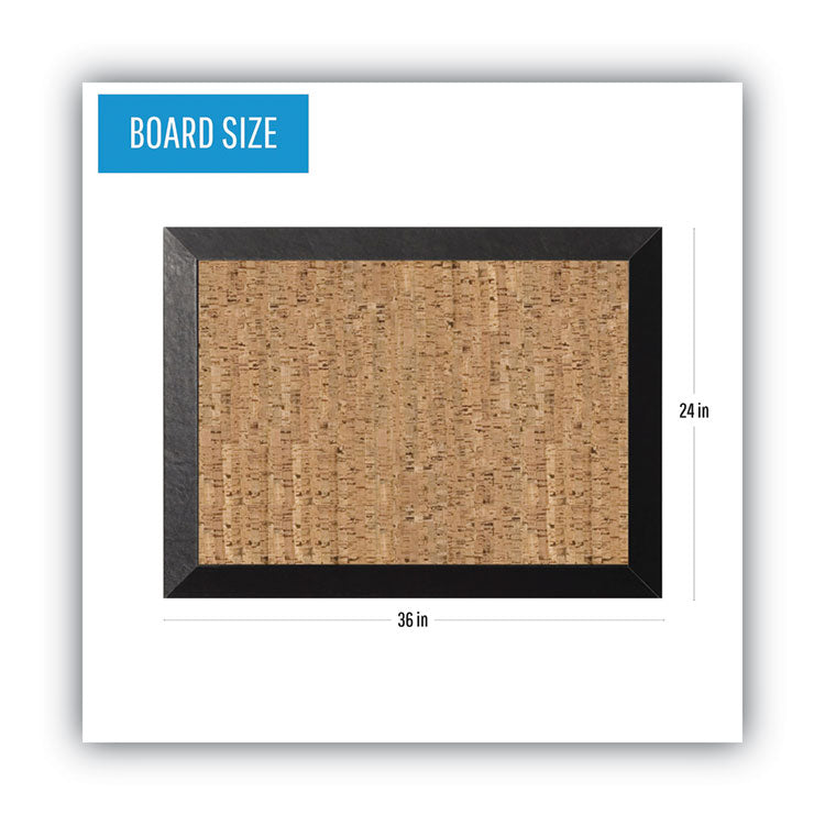 Natural Cork Bulletin Board, 36 x 24, Tan Surface, Black Wood Frame 2