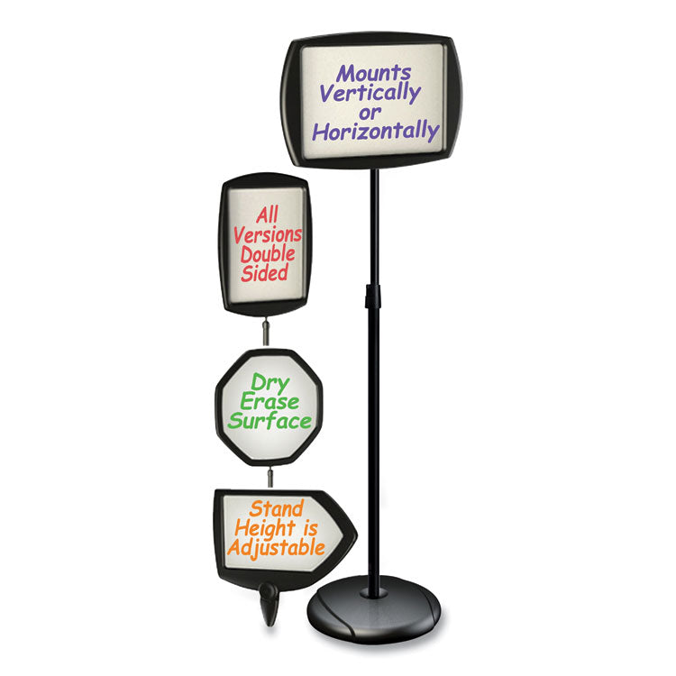 Floor Stand Sign Holder, Rectangle, 15 x 11, 66" High, White Surface, Black Steel Frame 4