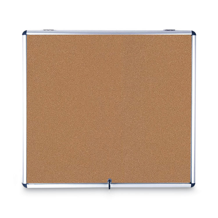 Slim-Line Enclosed Cork Bulletin Board, One Door, 47 x 38, Tan Surface, Aluminum Frame 1