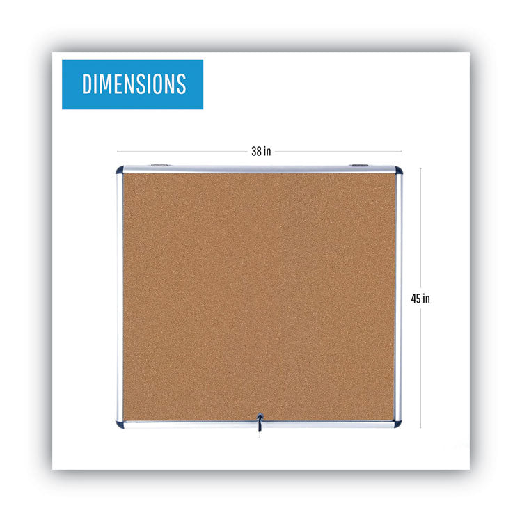 Slim-Line Enclosed Cork Bulletin Board, One Door, 47 x 38, Tan Surface, Aluminum Frame 2