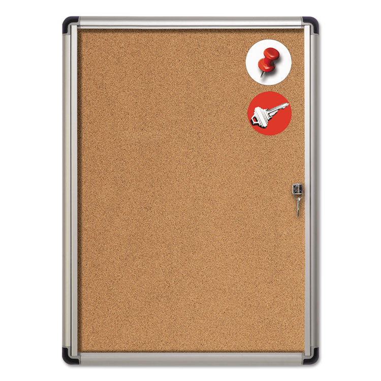 Slim-Line Enclosed Cork Bulletin Board, One Door, 28 x 38, Tan Surface, Aluminum Frame 2