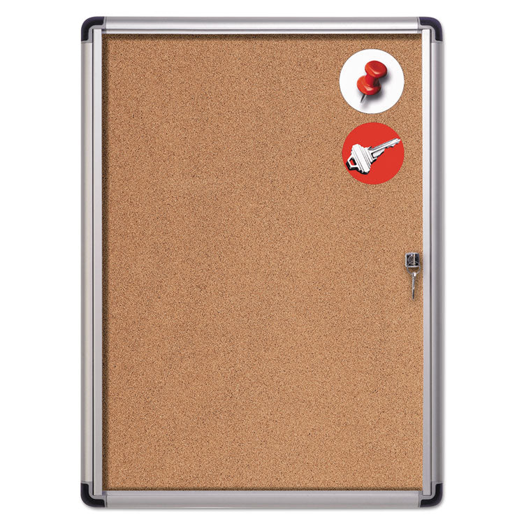 Slim-Line Enclosed Cork Bulletin Board, One Door, 28 x 38, Tan Surface, Aluminum Frame 1