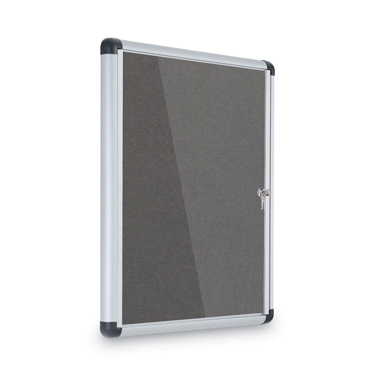 Slim-Line Enclosed Fabric Bulletin Board, One Door, 28 x 38, Gray Surface, Aluminum Frame 4