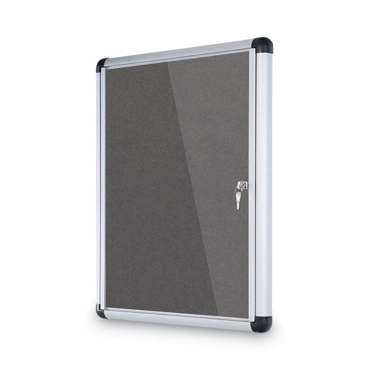 Slim-Line Enclosed Fabric Bulletin Board, One Door, 28 x 38, Gray Surface, Aluminum Frame 5