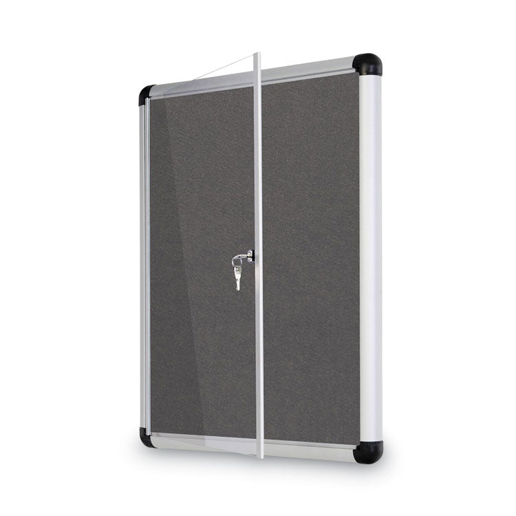 Slim-Line Enclosed Fabric Bulletin Board, One Door, 28 x 38, Gray Surface, Aluminum Frame 6