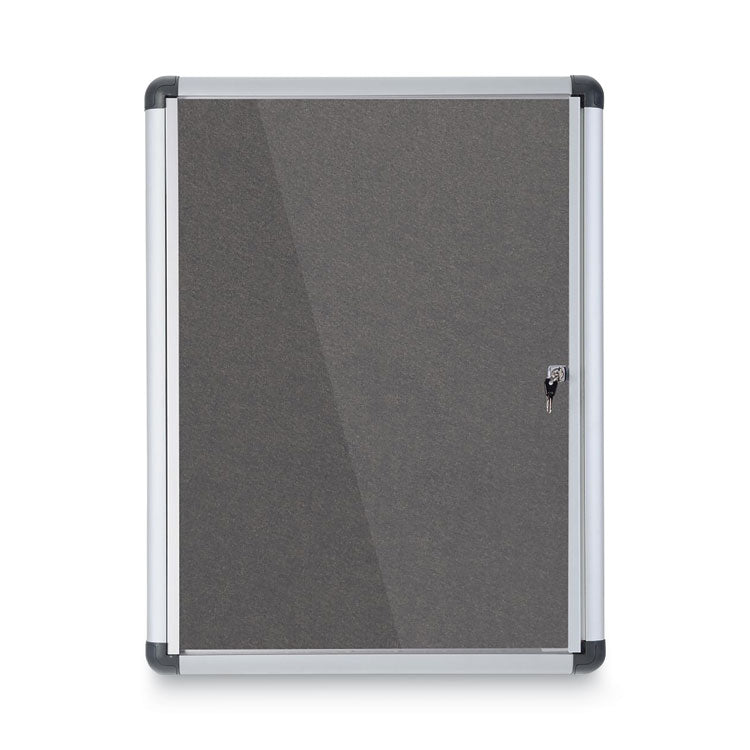 Slim-Line Enclosed Fabric Bulletin Board, One Door, 28 x 38, Gray Surface, Aluminum Frame 1