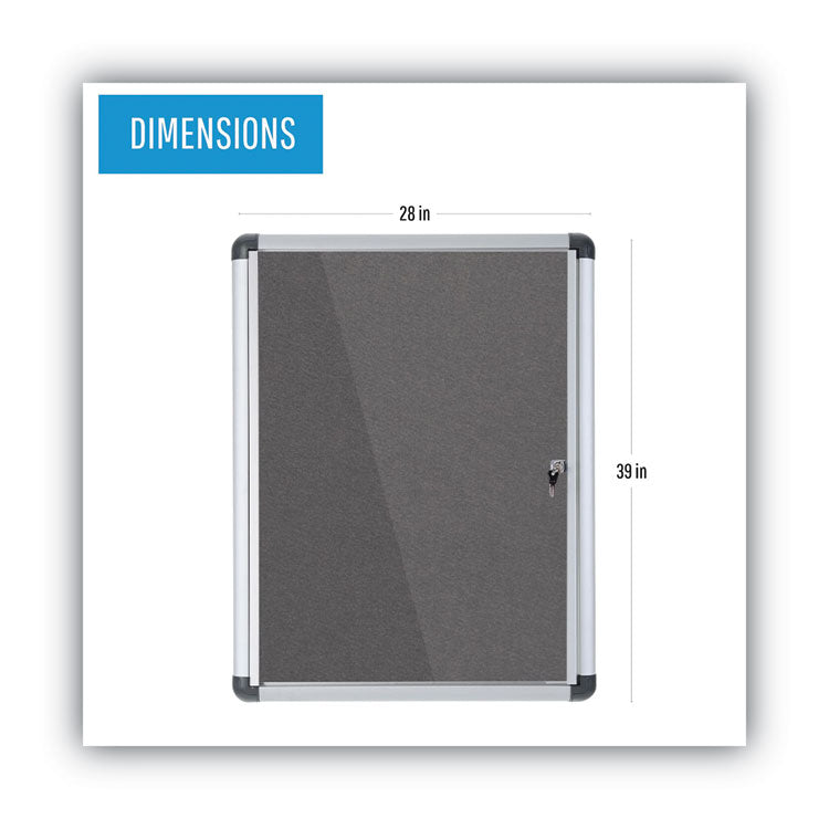 Slim-Line Enclosed Fabric Bulletin Board, One Door, 28 x 38, Gray Surface, Aluminum Frame 2