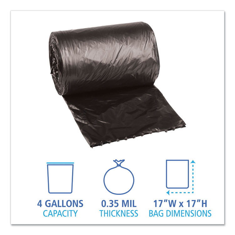 Low-Density Waste Can Liners, 4 gal, 0.35 mil, 17" x 17", Black, 50 Bags/Roll, 20 Rolls/Carton 2