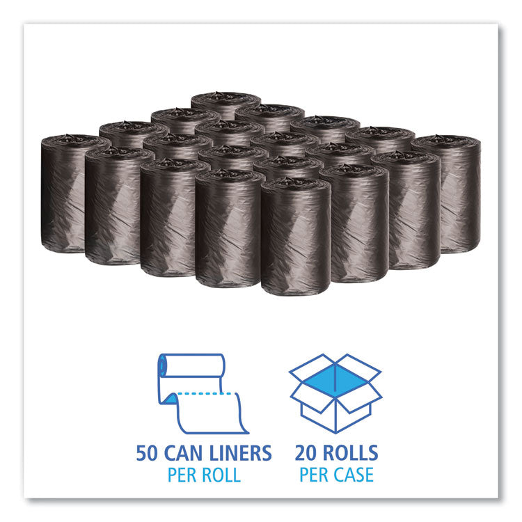 Low-Density Waste Can Liners, 4 gal, 0.35 mil, 17" x 17", Black, 50 Bags/Roll, 20 Rolls/Carton 3