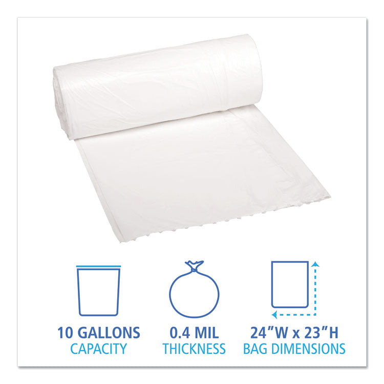 Low-Density Waste Can Liners, 10 gal, 0.4 mil, 24" x 23", White, 25 Bags/Roll, 20 Rolls/Carton 2