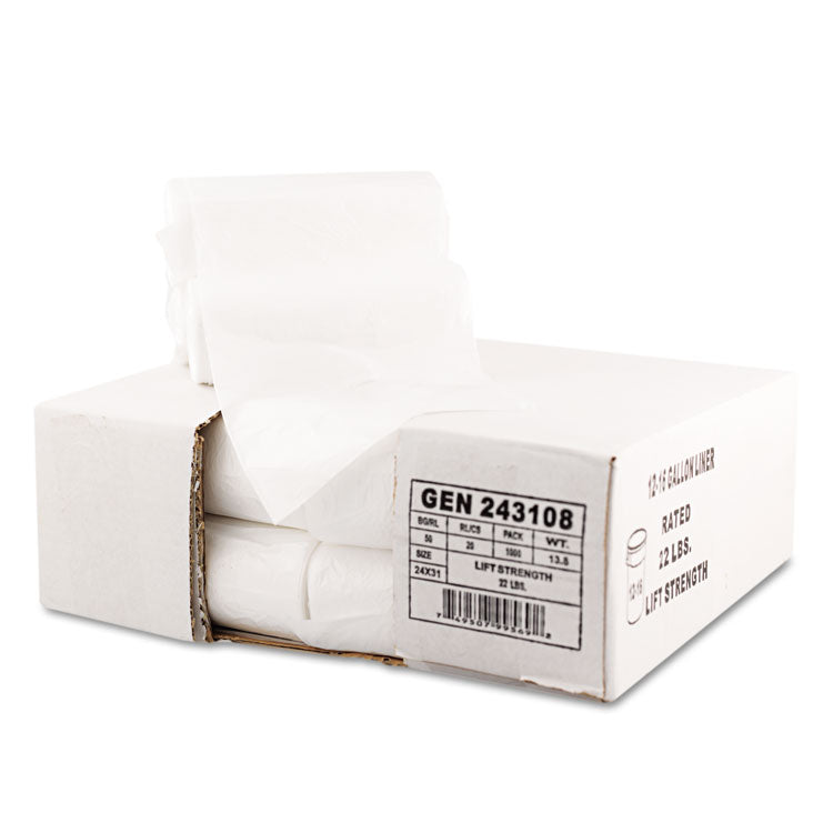 High Density Can Liners, 16 gal, 7 mic, 24" x 31", Natural, 50 Bags/Roll, 20 Rolls/Carton 2