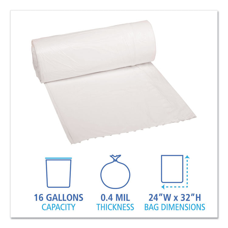 Low-Density Waste Can Liners, 16 gal, 0.4 mil, 24" x 32", White, 25 Bags/Roll, 20 Rolls/Carton 2