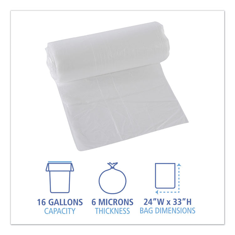 High-Density Can Liners, 16 gal, 6 mic, 24" x 33", Natural, 50 Bags/Roll, 20 Rolls/Carton 2