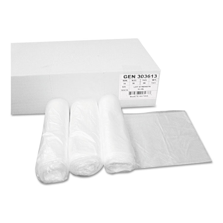 High Density Can Liners, 30 gal, 10 mic, 30" x 36", Natural, 25 Bags/Roll, 20 Rolls/Carton 1