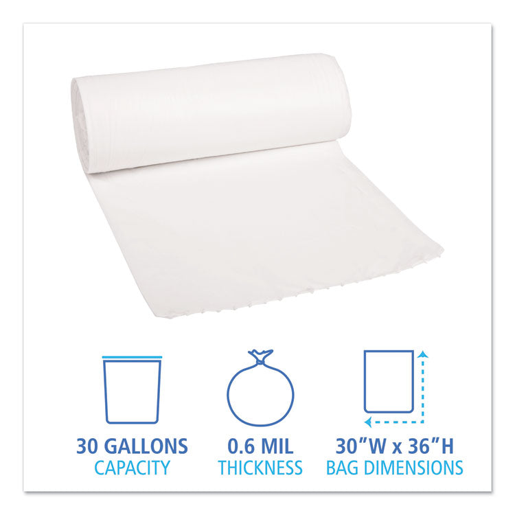 Low-Density Waste Can Liners, 30 gal, 0.6 mil, 30" x 36", White, 25 Bags/Roll, 8 Rolls/Carton 2