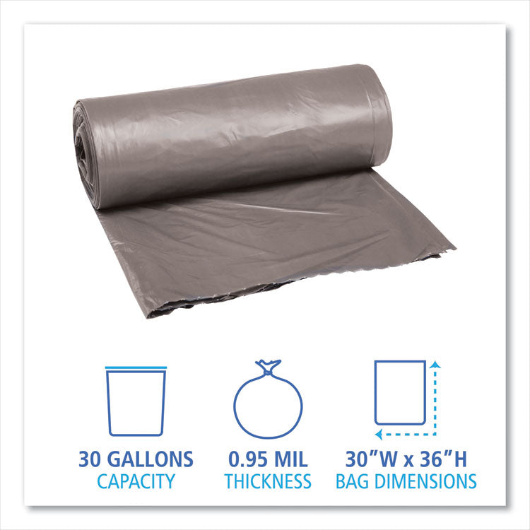 Low-Density Waste Can Liners, 30 gal, 0.95 mil, 30" x 36", Gray, 25 Bags/Roll, 4 Rolls/Carton 2