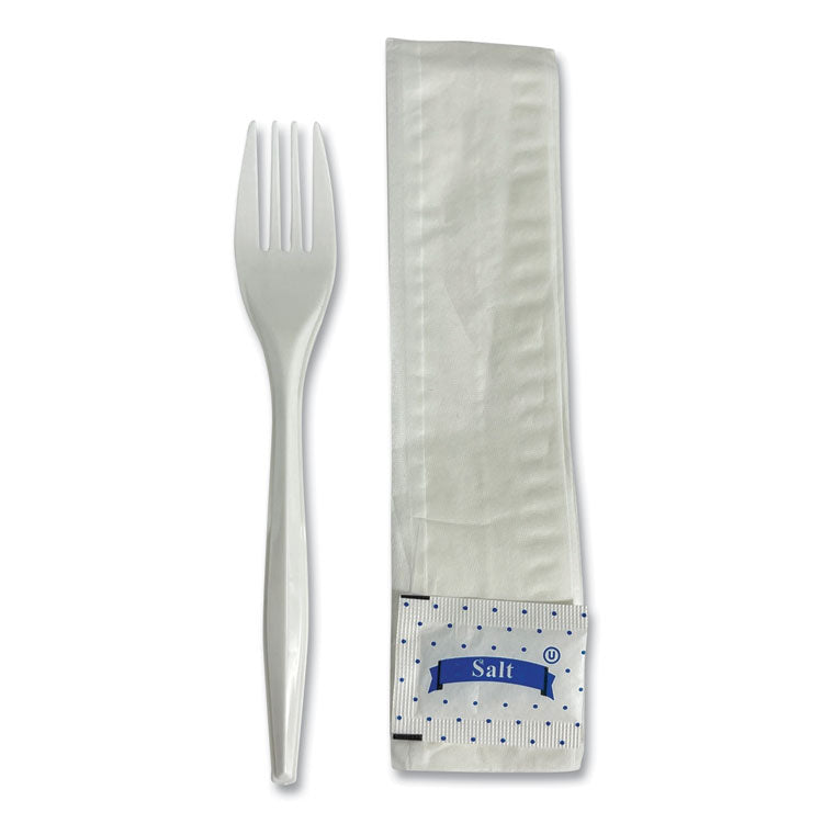 Three-Piece Utensil Set, Fork/Napkin/Salt Packet, White, 500/Carton 2