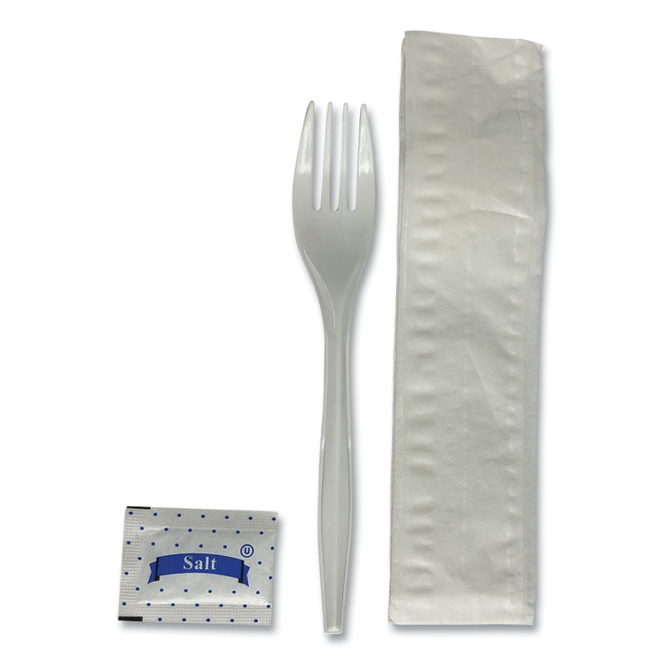 Three-Piece Utensil Set, Fork/Napkin/Salt Packet, White, 500/Carton 4