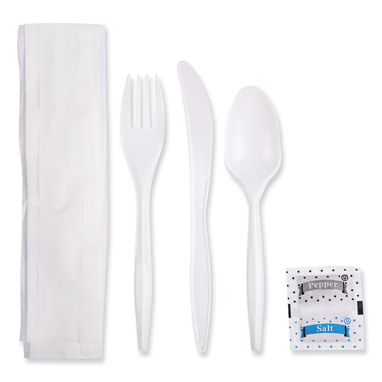 Cutlery Kit, Plastic Fork/spoon/knife/salt/polypropylene/napkin, White, 250/carton 1