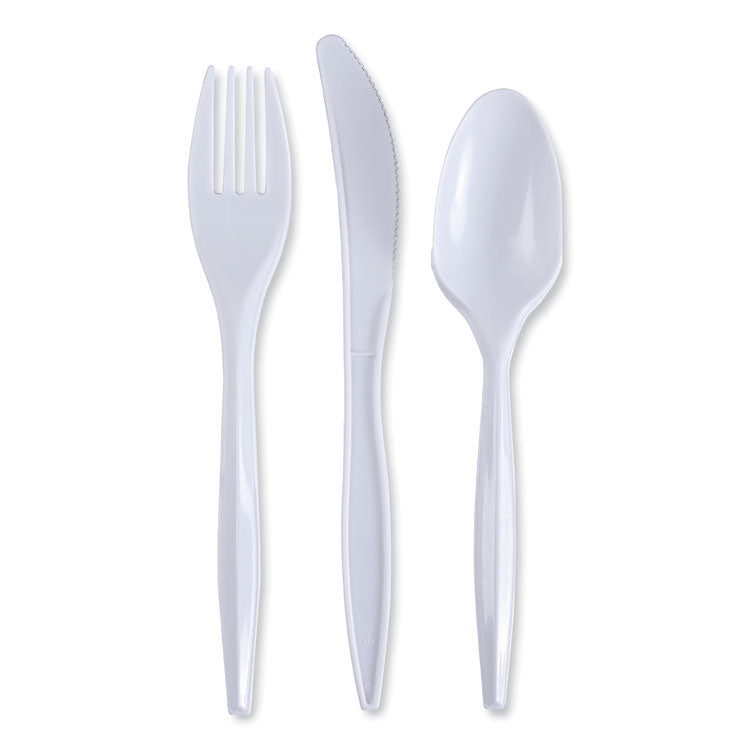 Three-Piece Cutlery Kit, Fork/knife/teaspoon, Polypropylene, White, 250/carton 1