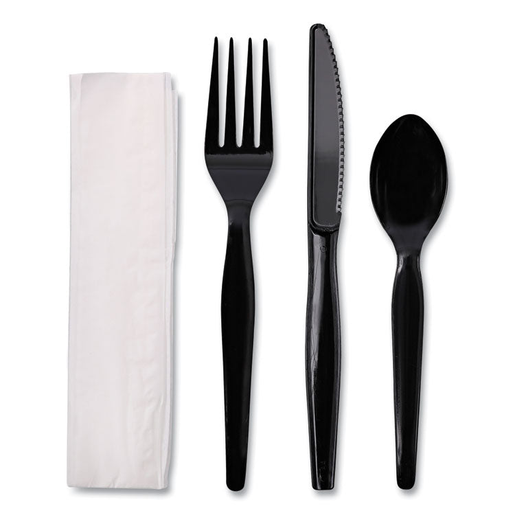 Four-Piece Cutlery Kit, Fork/knife/napkin/teaspoon, Heavyweight, Black, 250/carton 1