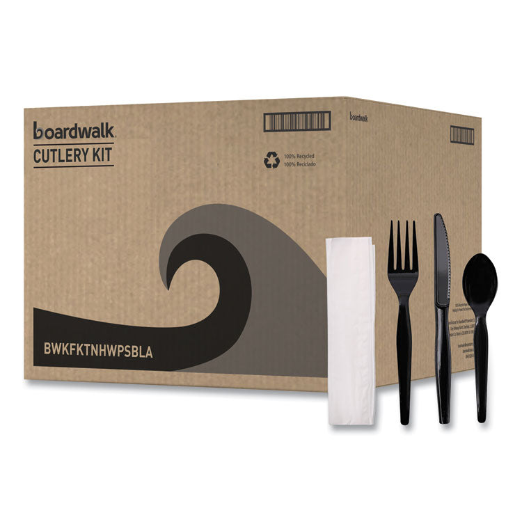 Four-Piece Cutlery Kit, Fork/knife/napkin/teaspoon, Heavyweight, Black, 250/carton 2