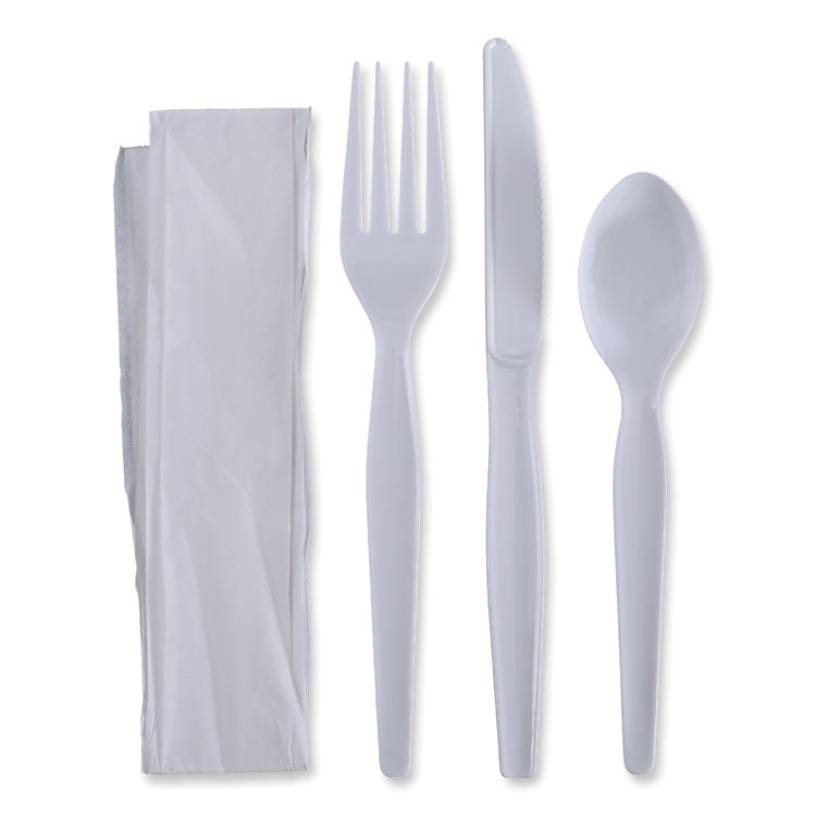 Four-Piece Cutlery Kit, Fork/knife/napkin/teaspoon, Heavyweight, White, 250/carton 1