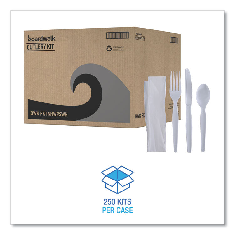 Four-Piece Cutlery Kit, Fork/knife/napkin/teaspoon, Heavyweight, White, 250/carton 2