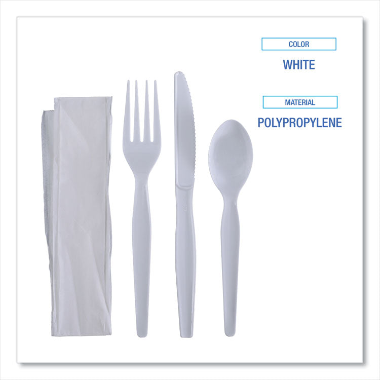 Four-Piece Cutlery Kit, Fork/knife/napkin/teaspoon, Heavyweight, White, 250/carton 3