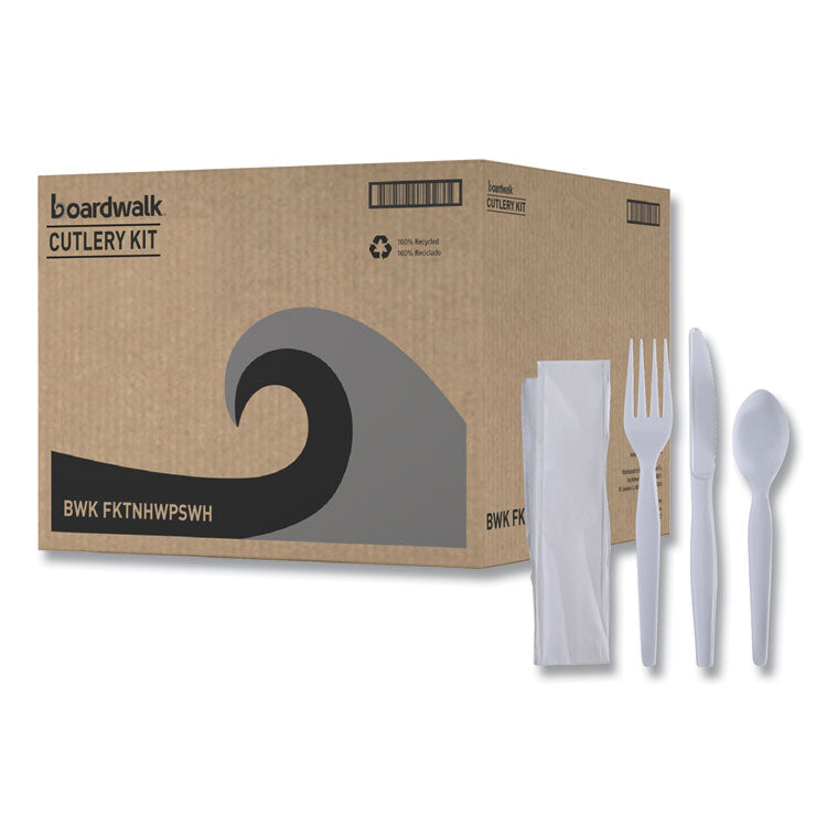 Four-Piece Cutlery Kit, Fork/knife/napkin/teaspoon, Heavyweight, White, 250/carton 8