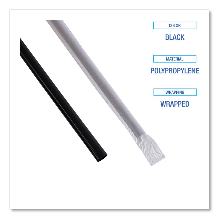 Wrapped Jumbo Straws, 7.75", Polypropylene, Black, 250/pack, 50 Packs/carton 4