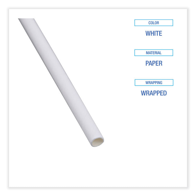 Individually Wrapped Paper Straws, 7.75" X 0.25", White, 3,200/carton 4