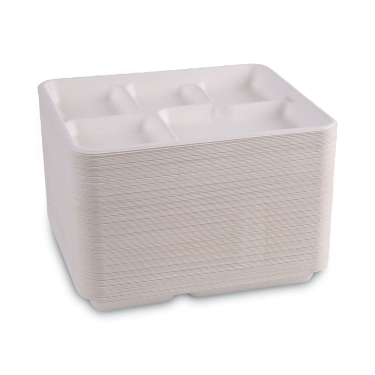 Bagasse Dinnerware, 5-Compartment Tray, 10 x 8, White, 500/Carton 2