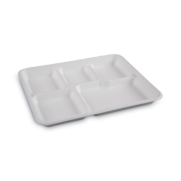 Bagasse Dinnerware, 5-Compartment Tray, 10 x 8, White, 500/Carton 3