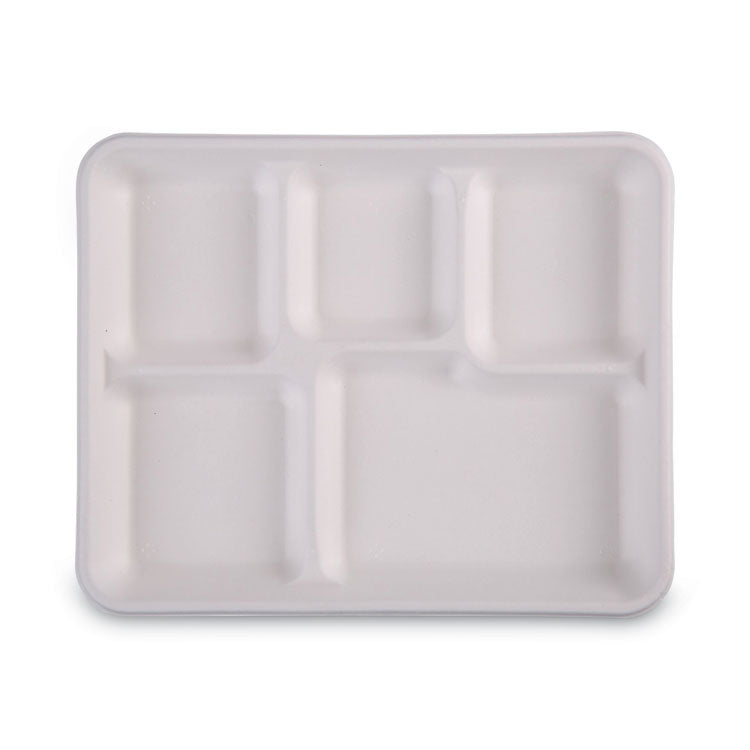 Bagasse Dinnerware, 5-Compartment Tray, 10 x 8, White, 500/Carton 7