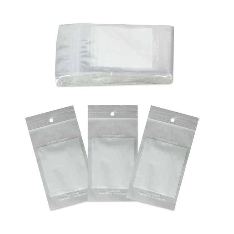 Write-On Poly Bags, 2 Mil, 3" X 5", Clear, 1,000/carton 2