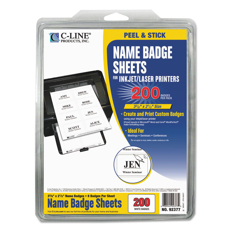 Laser Printer Name Badges, 3 3/8 X 2 1/3, White, 200/box 2