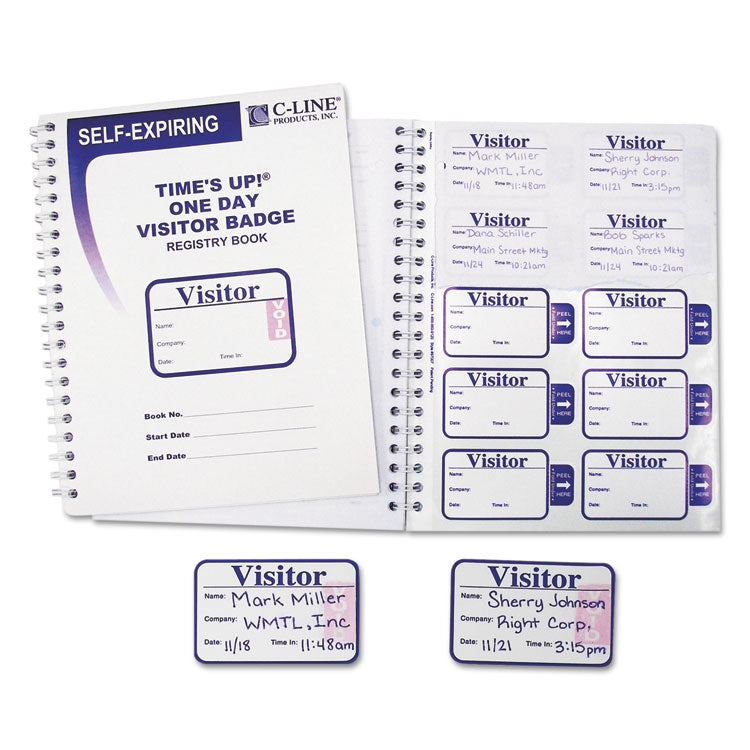 Time'S Up Self-Expiring Visitor Badges With Registry Log, 3 X 2, White, 150 Badges/Box 1