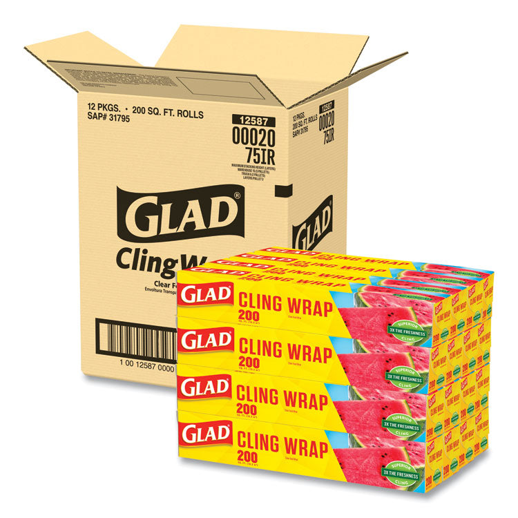 Clingwrap Plastic Wrap, 200 Square Foot Roll, Clear, 12 Rolls/carton 1