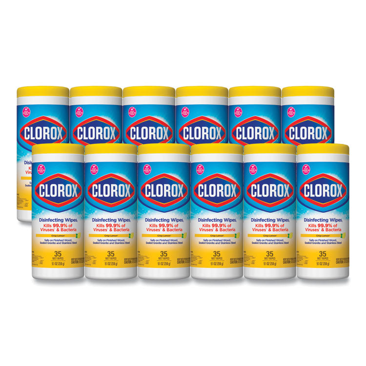 Disinfecting Wipes, 1-Ply, 7 x 8, Crisp Lemon, White, 35/Canister, 12 Canisters/Carton 1