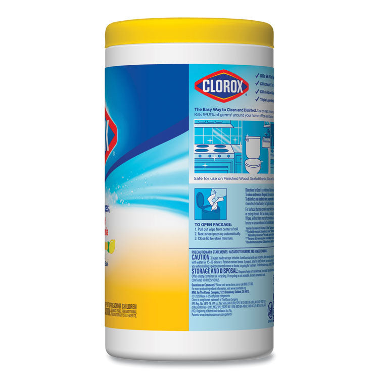 Disinfecting Wipes, 1-Ply, 7 x 7.75, Crisp Lemon, White, 75/Canister, 6 Canisters/Carton 6