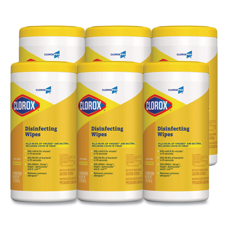 Disinfecting Wipes, 1-Ply, 7 x 8, Lemon Fresh, White, 75/Canister, 6/Carton 1