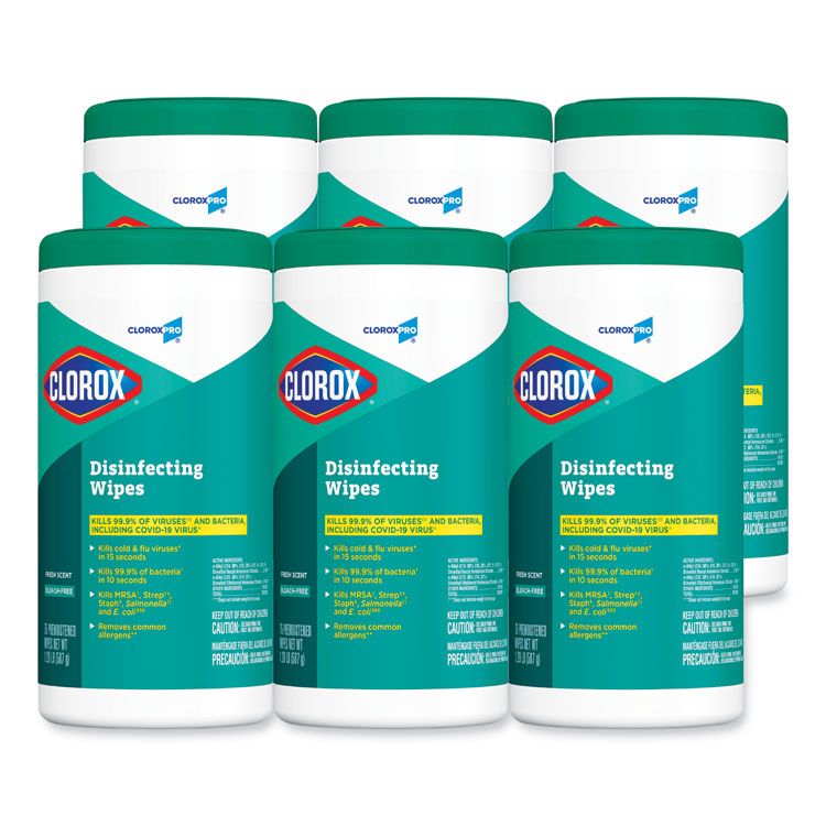 Disinfecting Wipes, 1-Ply, Fresh Scent, 7 x 8, White, 75/Canister, 6 Canisters/Carton 1