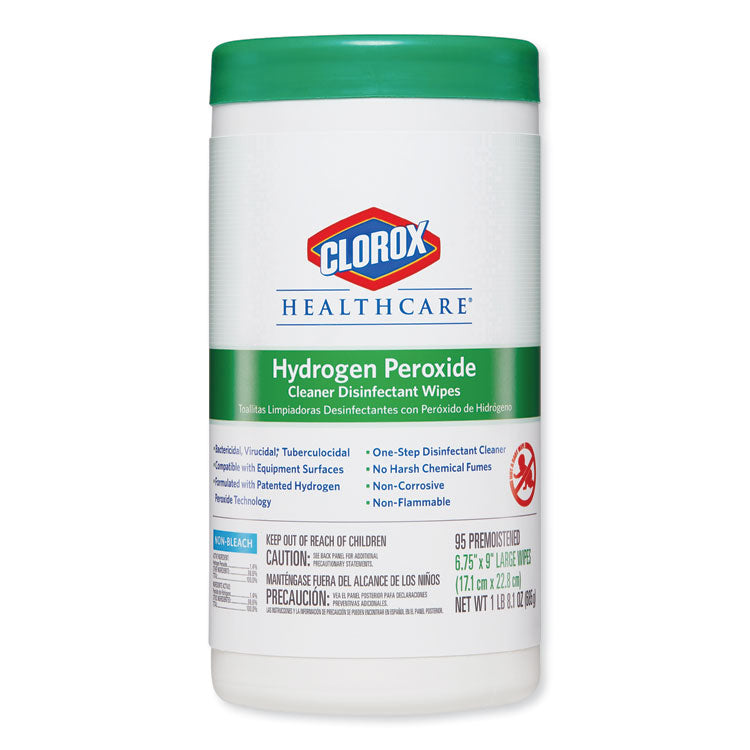 Hydrogen Peroxide Cleaner Disinfectant Wipes, 9 x 6.75, Unscented, White, 95/Canister, 6 Canisters/Carton 2