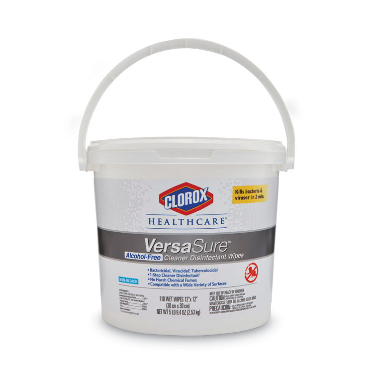 VersaSure Cleaner Disinfectant Wipes, 1-Ply, 12 x 12, Fragranced, White, 110/Bucket, 2 Buckets/Carton 2