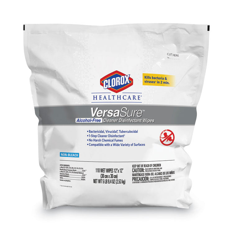 VersaSure Cleaner Disinfectant Wipes, 1-Ply, 12 x 12, Fragranced, White, 110/Pouch, 2 Pouches/Carton 2