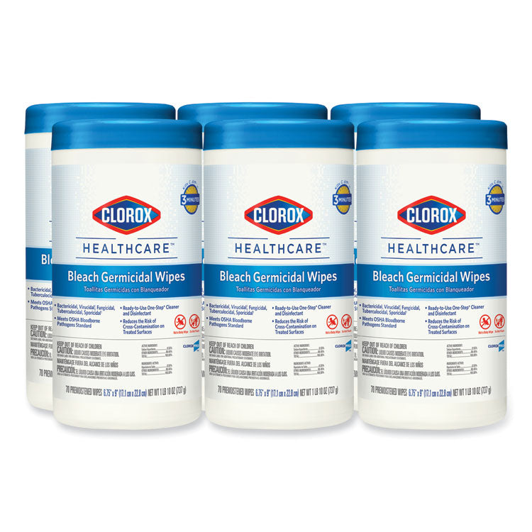 Bleach Germicidal Wipes, 1-Ply, 6.75 x 9, Unscented, White, 70/Canister 2