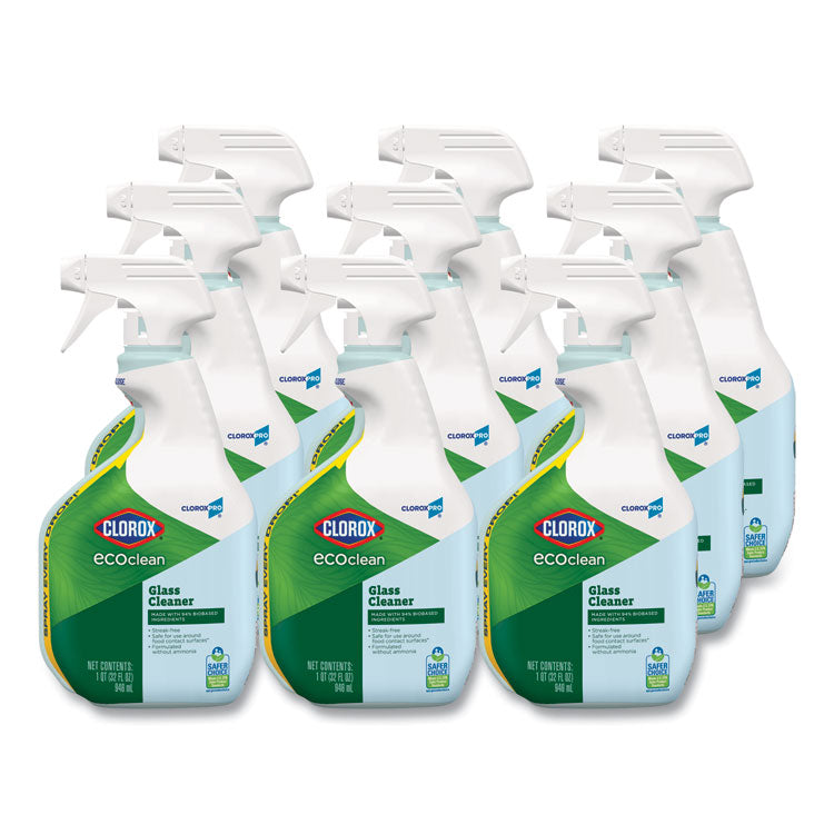 Clorox Pro EcoClean Glass Cleaner, Unscented, 32 oz Spray Bottle, 9/Carton 8