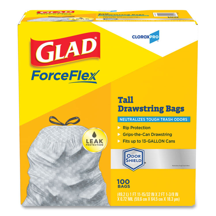 Forceflex Tall Kitchen Drawstring Trash Bags, 13 Gal, 0.72 Mil, 23.75" X 24.88", Gray, 100/box 1