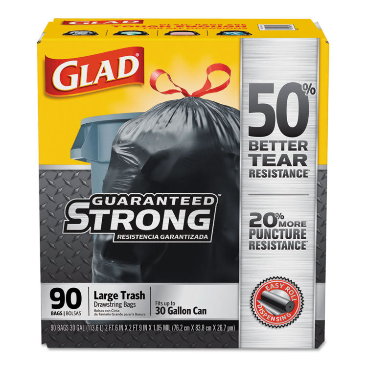 Drawstring Large Trash Bags, 30 Gal, 1.05 Mil, 30" X 33", Black, 90/carton 1